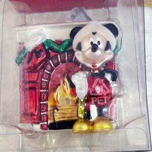 Disney Vintage style Mickey Mouse fireplace Christmas ornament blown glass